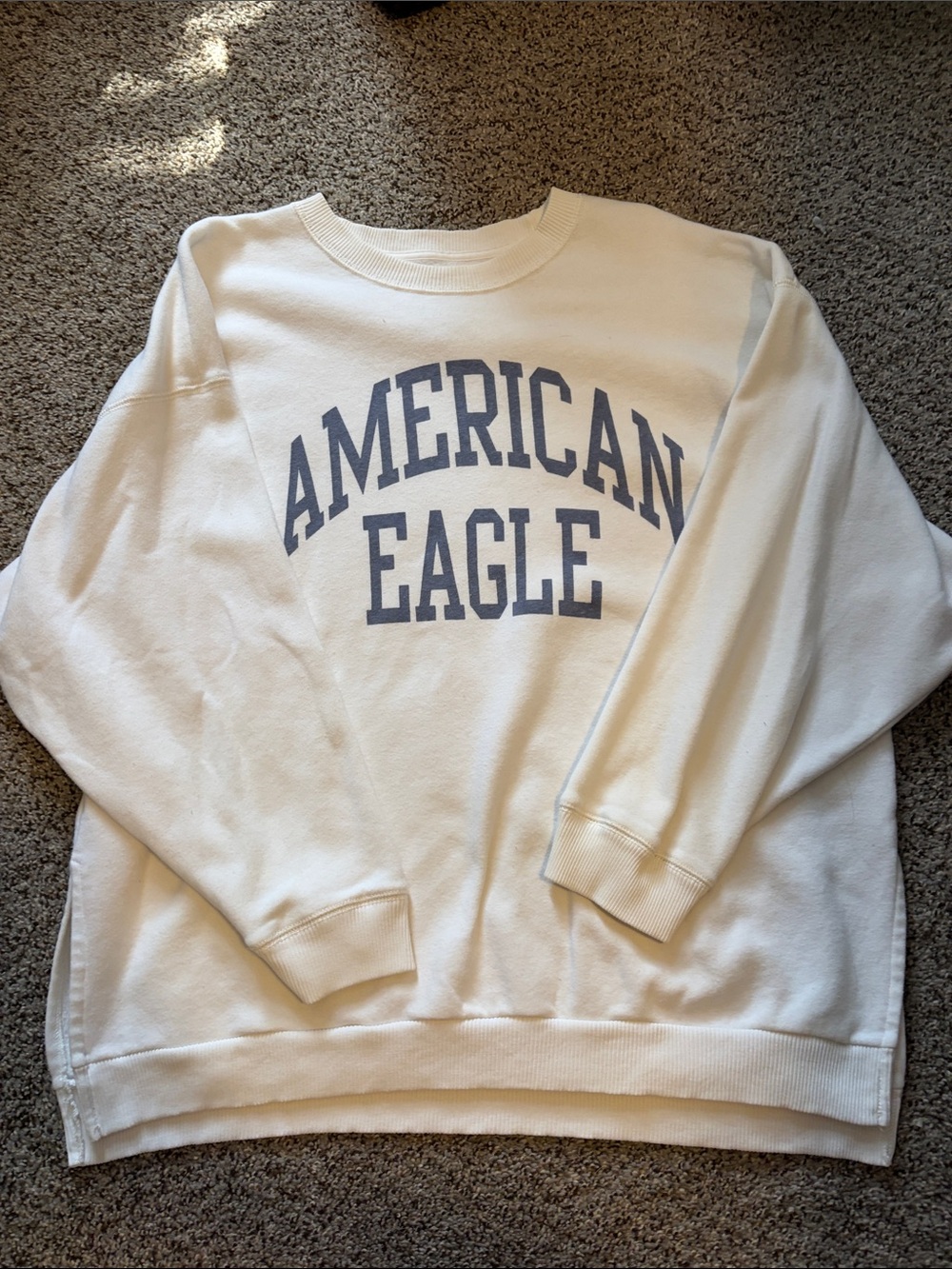 American Eagle Outfitters White Crewneck Sweatshirt with Gray Logo